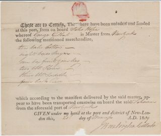 Jedediah Huntington - Revolutionary War General - 1809 Autograph Document Signed