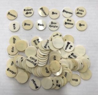 97 Organ Pull Knobs Plastic Name Plates Parts For Repurpose - Repair