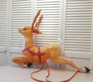 Christmas Reindeer Blow Mold W/ Antlers,  Reins & Cord - Vtg - No Bracket Or Stand - 28 "