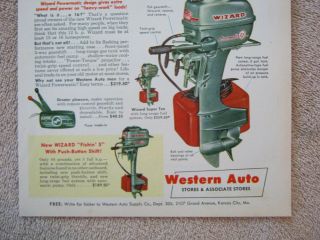 Vintage 1955 Western Auto Wizard Powermatic 12 Outboard Boat Motor Print Ad 3