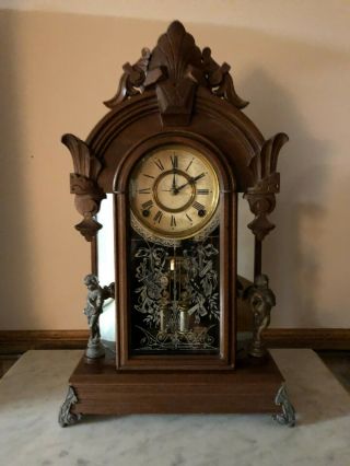 Ansonia " Windsor " Mirror Side Walnut Mantel Clock