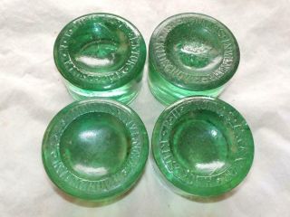 Set Of 4 Antique Green Glass Piano Insulator Feet " Rh.  Thomas Kidsgrove Inventor "
