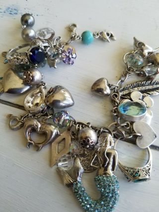 Vintage Antique Mermaid Charm Bracelet Sterling Silver.  925 Aquamarine
