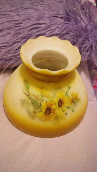 Vintage Yellow Sunflower Floral Glass Student Lamp Shade 8 Inch Bass