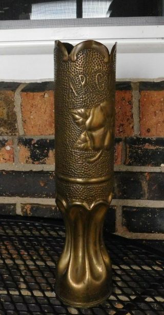 WWI WW1 TRENCH ART ARGONNE 1918 WITH ROSE VASE MUSEUM QUALITY 75MM 2
