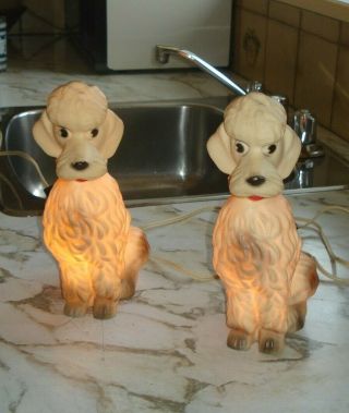 Set Of 2 Vintage Nan - San Poodle Dog Night Light Plastic Table Lamp