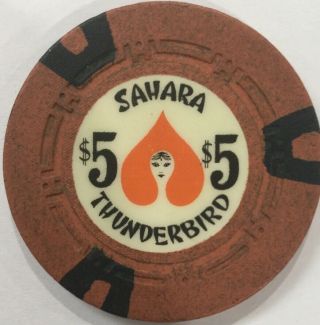 1964 The Sahara Thunderbird Las Vegas $5 Casino Chip Vintage