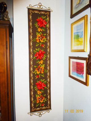 Vintage Norwegian Floral Hand Crafted Bell Pull Wall Hanging