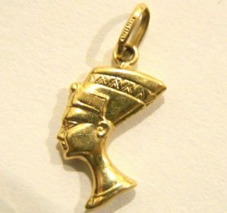 14k Solid Yellow Gold Queen Nefertiti Charm / Pendant Vintage Jewelry Italy