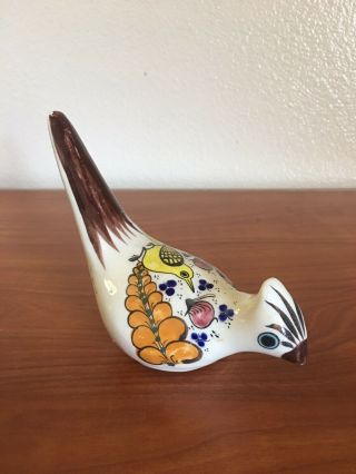 Vintage Hand Painted Folk Art Pottery Bird Figure Made In Mexico Tonala (?) Brown