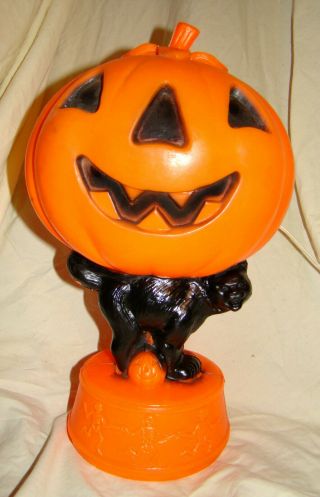 Vtg Pumpkin Jack O Lantern Black Cat Blowmold Halloween Yard Light 14 " Skeletons