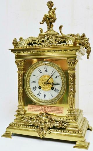Antique 19thC French 8 Day Bronze Ormolu Ornate Architectural Style mantel Clock 2