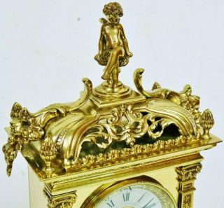Antique 19thC French 8 Day Bronze Ormolu Ornate Architectural Style mantel Clock 3