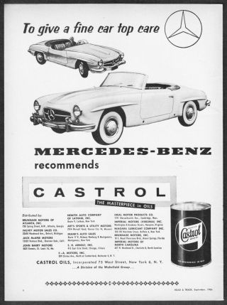 1956 Mercedes - Benz 190 Sl Convertible Photo Castrol Motor Oil Vintage Print Ad