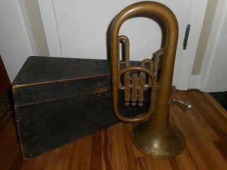 Antique Jerome Thibouville Lamy Concertant Euphonium Tenor Tuba Horn W Wood Case