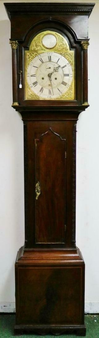 Antique Grandfather Clock By Bell Sunderland 8 Day Longcase Mahogany Brass Dial
