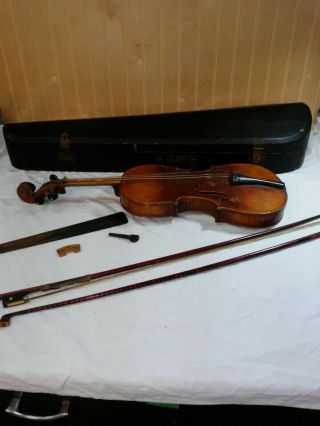 Antique Stainer - Dresden Violin 1679 /2 Bows/wood Coffin Case Parts Repair Decor