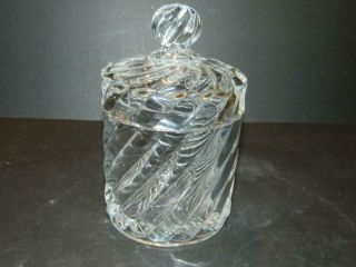 Clear Glass Covered Jar W/ Lid Swirled Pattern Vintage