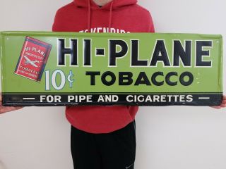 Vintage Tin Sign Advertising Hi Plane Tobacco Great Graphics 36in X 12