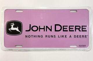 John Deere Metal Embosed License Plate Nothing Runs Like A Pink