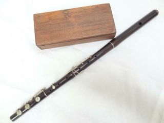 Antique 7 Key Wooden Flute 4 Piece Dark Wood Apx 