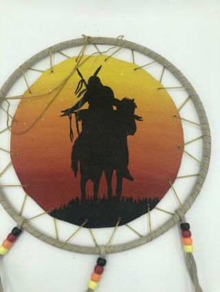 American Indian Sioux Hand Crafted Dream Catcher Leather Hand Painted
