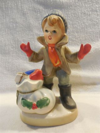 Vintage Napco Japan Ceramic Christmas Boy With Presents Figurine X8367 5 3/4 "
