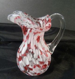 Art Glass End Of Day Spatter Glass Cranberry Red Pitcher Raised Diamond Pattern