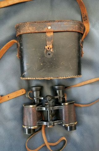 Vintage Wwi Era German Binoculars 8x With Leather Case