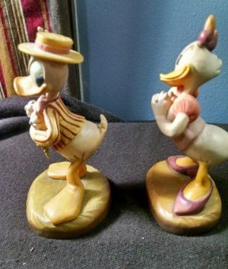 Vintage ANRI Walt Disney Carved Wood Figurines Donald and Daisy Duck Italy 3