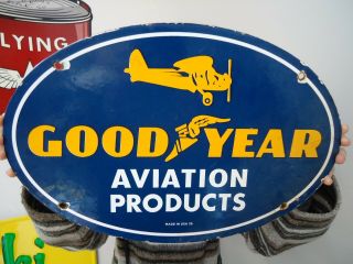 Vintage 1939 Goodyear Aviation Products Porcelain Enamel Sign