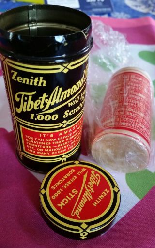 Vintage Zenith Tibet Almond Stick Scratch Remover Tin,  With Stick