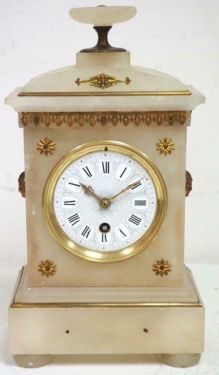 Good Antique French 8 Day Alabaster & Gilt Metal Ornate Timepiece Mantle Clock