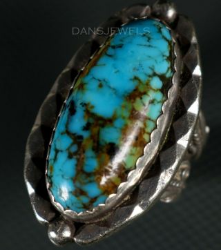 Bog Solid Old Pawn Vintage Navajo Sterling & Turquoise Ring Size 9