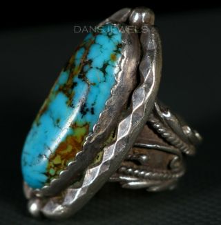 Bog Solid OLD PAWN Vintage Navajo Sterling & Turquoise Ring Size 9 2