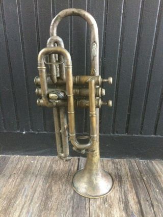 Antique,  Brass Trumpet, .  Ornate,  Engraved,  Cleveland Oh.