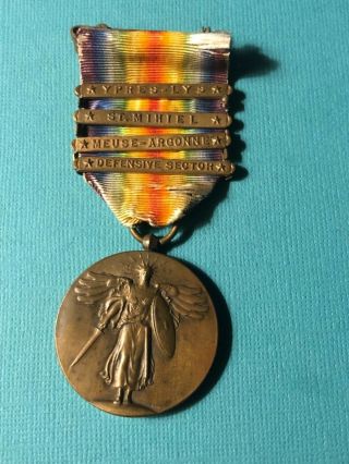 Ww1 Us Victory Medal W/4 Battle Bars,  91st Division Wwi Ypres - Lys