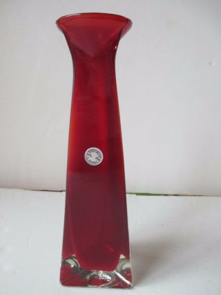 Vintage Murano Trigonal Red Glass Vase 9 " Tall