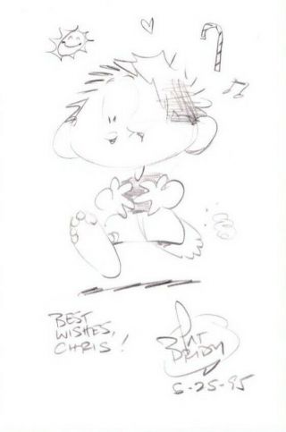 Pat Brady Cartoonist Hand Drawn Pencil Sketch Signed Autograph 4x6