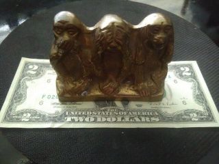Vintage Brass Three Wise Monkeys Figurine Paperweight Sculpture