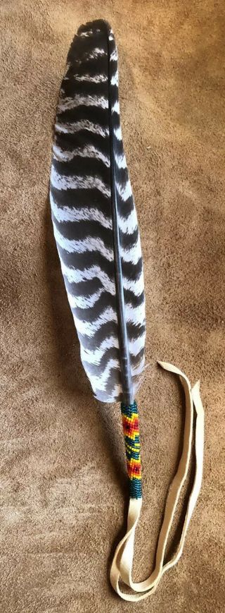 Awesome Large Native American Lakota Sioux Beaded Turkey Wing Feather