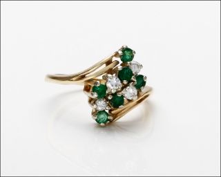 Vintage 14k Yellow Gold Emerald Diamond Ring,  Tcw 0.  4 Ct.  Small Size 3.  75