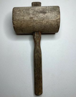 Vtg Primitive Wooden Farmhouse Mallet Hammer 11” X 5” X 3”