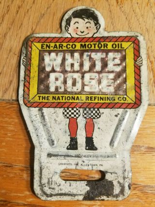 En Ar Co White Rose License Plate Topper Sign Vintage Gas Oil Farm Old Station