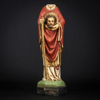 St Denis Of Paris Statue | Saint Dionysius Figure Vintage Religious Plaster 12 "