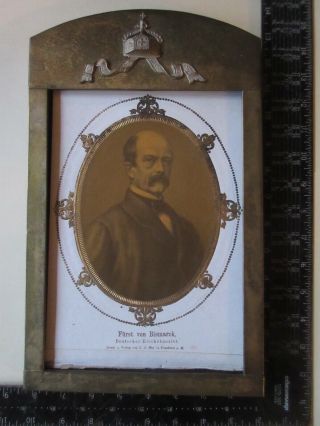 Imperial German Patriotic Framed Portrait Photo Of Chancellor Bismarck W/ Crown