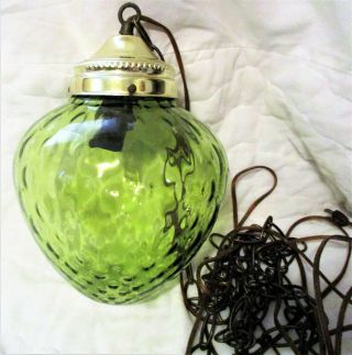 Vintage Green Textured Glass Hanging Swag Lamp Needs Rewiring Mid Century Modern