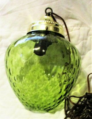 Vintage green textured glass hanging swag lamp Needs rewiring Mid Century Modern 2