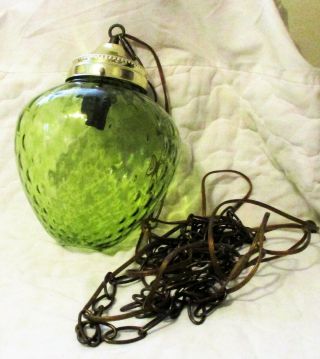 Vintage green textured glass hanging swag lamp Needs rewiring Mid Century Modern 3