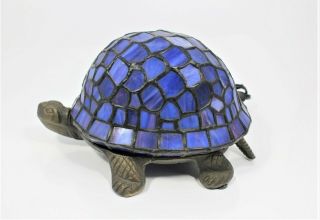 Tiffany Style Stained Glass Turtle Lamp Cast Iron Night Light Table Or Desk